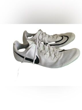 Nike White Running Spikes with Black Swoosh